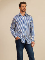 [Navy Stripe] SilkSilky  Long Sleeve Lapel Collar Men's Shirt 004
