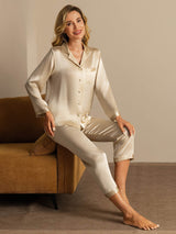 [Champagne] SilkSilky  Long Sleeve Lapel Collar Women's Pajamas 006