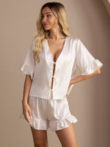 [White] SilkSilky  Short Sleeve V Neck Women's Pajamas 001