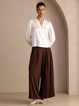 [White] SilkSilky Long Sleeve Wrap Women's Blouse 006