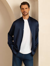 [Dark Blue] SilkSilky Long Sleeve Stand Collar Men''s Shirt 003