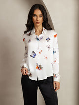 [White Butterfly] SilkSilky  Long Sleeve Lapel Collar Women's Shirt 001