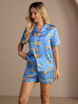 [Blue Fish] SilkSilky  Short Sleeve Lapel Collar Women's Pajamas 004