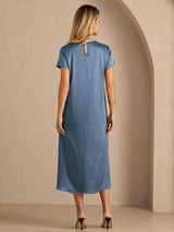 [Real Teal] SilkSilky  Short Sleeve Crew Neck Dress 002