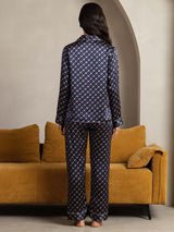 [Navy Chain] SilkSilky  Long Sleeve Lapel Collar Women's Pajamas 003