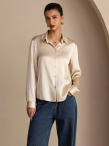 [Brown Rice] SilkSilky  Long Sleeve Lapel Collar Women's Shirts 001