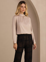 [Coffee] SilkSilky Long Sleeve Stand Collar Women's Blouse 003