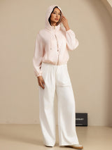 [Pink] SilkSilky 18Momme Silk Satin Surah Long Sleeve Stand Collar Women's Outerwear 007