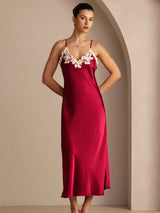 [Wine] SilkSilky  Spaghetti Strap V Neck Dress 007