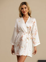 [White] SilkSilky  3/4 Sleeve Women's Robe 003