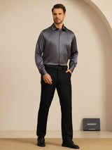 [Dark Gray] SilkSilky  Long Sleeve Lapel Collar Men's Shirt 005