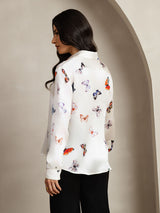 [White Butterfly] SilkSilky  Long Sleeve Lapel Collar Women's Shirt 002