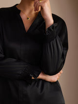 [Black] SilkSilky  Long Sleeve Split Women's Blouse 005