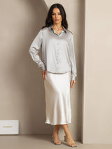 [Light Gray] SilkSilky  Long Sleeve Lapel Collar Women's Shirt 004