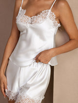 [White] SilkSilky  Spaghetti Strap V Neck Camisole Set 004
