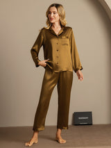 [Brown] SilkSilky  Long Sleeve Lapel Collar Women's Pajamas 006