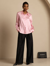 [Pink Stripe] SilkSilky  Long Sleeve Lapel Collar Women's Shirts 007