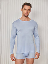 [Light Blue] SilkSilky  Long Sleeve Round Neck Men's T-Shirt 001