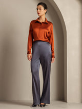 [Caramel] SilkSilky  Long Sleeve Lapel Collar Women's Shirts 009