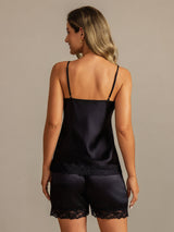[Black] SilkSilky  Spaghetti Strap V Neck Camisole Set 002