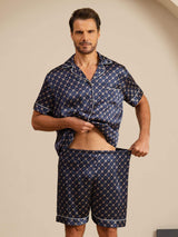 [Navy Chain] SilkSilky  Short Sleeve Lapel Collar Men's Pajamas 004