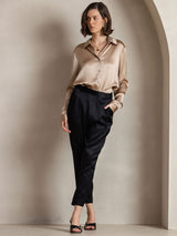 [Champagne] SilkSilky  Long Sleeve Lapel Collar Women's Shirts 009