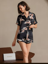 [Black] SilkSilky  Short Sleeve Lapel Collar Women's Pajamas 005