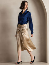 [Dark Blue] SilkSilky  Long Sleeve Lapel Collar Women's Shirts 006