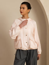 [Pink] SilkSilky Silk Satin Surah Long Sleeve High Neck Women's Outerwear 004