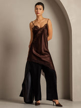 [Brown] SilkSilky  Spaghetti Strap V Neck Dress 009