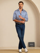 [Navy Stripe] SilkSilky  Long Sleeve Lapel Collar Men's Shirt 008