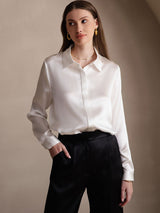 [White] SilkSilky  Long Sleeve Lapel Collar Women's Shirts 005