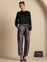 [Black] SilkSilky  Long Sleeve Round Neck Women's Blouse 006