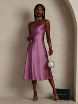 [Deep Purple] SilkSilky  Pure Silk Spaghetti Strap V Neck Dress 007