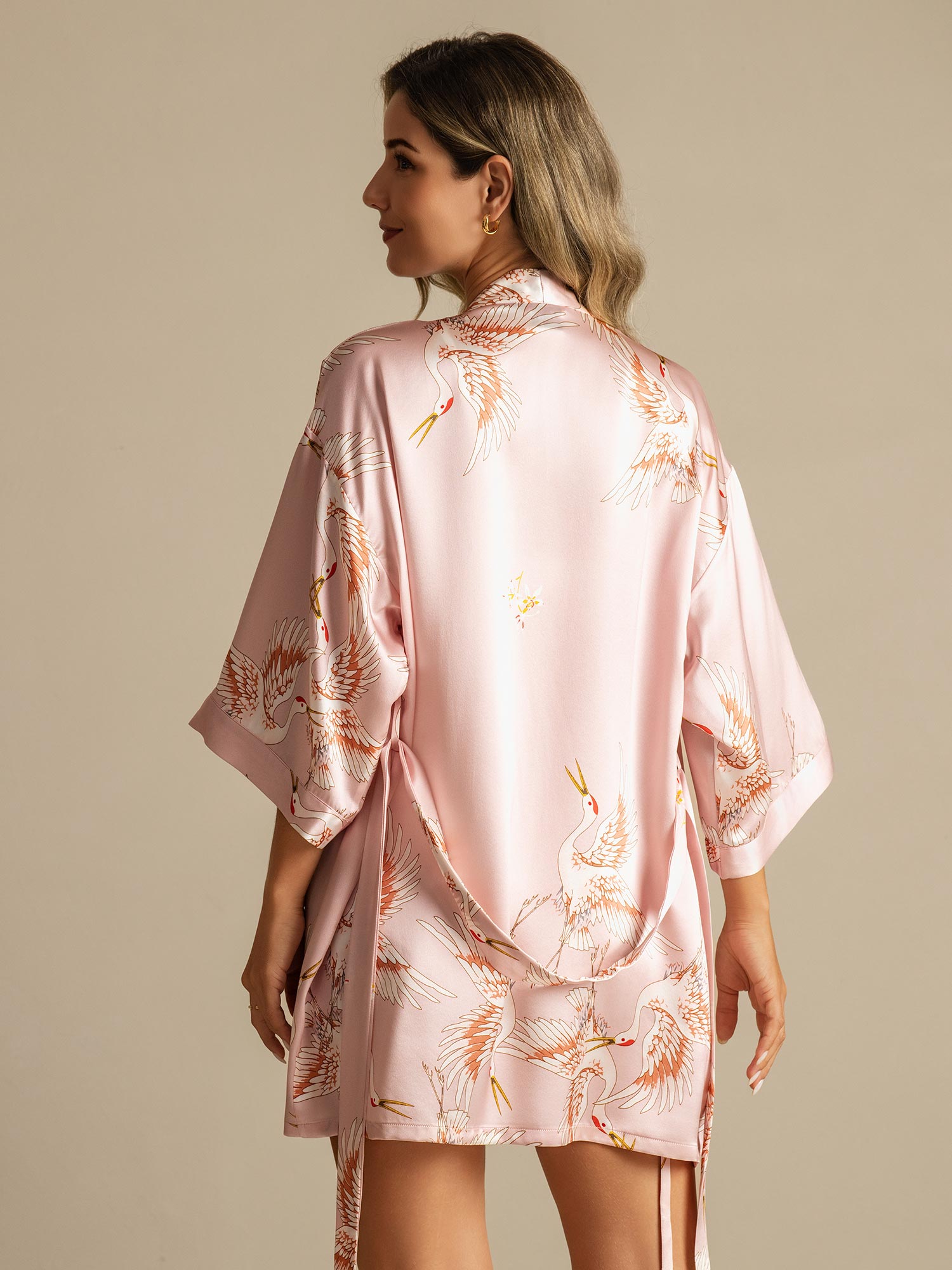 [Pink] SilkSilky  19Momme 3/4 Sleeve Women's Robe 002