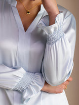 [Sky Blue] SilkSilky  Long Sleeve Split Women's Blouse 005