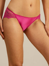Hot pink silk low-rise brief with scalloped lace sides