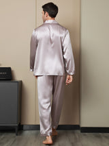 [Pale Mauve] SilkSilky  Long Sleeve Lapel Collar Men's Pajamas 002