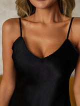 [Black] SilkSilky  Spaghetti Strap V Neck Nightgown 004