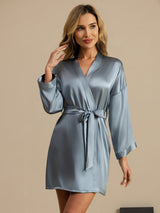 [Grayish Blue] SilkSilky  3/4 Sleeve Women's Robe 001