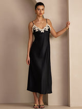 [Black] SilkSilky  Spaghetti Strap V Neck Dress 005