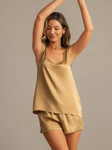 [Tan] SilkSilky  Sleeveless Women's Pajamas 003