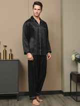 [Black] SilkSilky  Long Sleeve Lapel Collar Men's Pajamas 003