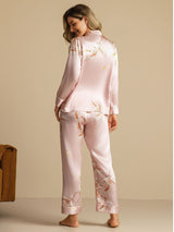 [Pink] SilkSilky  19Momme Long Sleeve Notch Collar Women's Pajamas 002