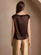 [Bitter Chocolate] SilkSilky  Cap Sleeve Cowl Neck Women's T-Shirt 002