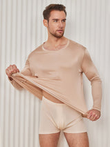 [Beige] SilkSilky  Long Sleeve Round Neck Men's T-Shirt 002