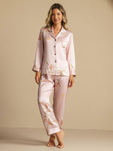 [Pink] SilkSilky  19Momme Long Sleeve Notch Collar Women's Pajamas 003