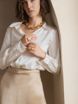 [White] SilkSilky  Long Sleeve Lapel Collar Women's Shirt 003