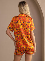[Orange Dog] SilkSilky  Short Sleeve Lapel Collar Women's Pajamas 002