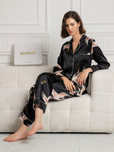 [Black] SilkSilky  Long Sleeve Lapel Collar Women's Pajamas 005